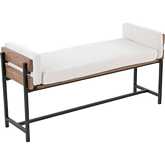 Kari 18" Bench in Black Metal, Brown Wood & Cream Fabric